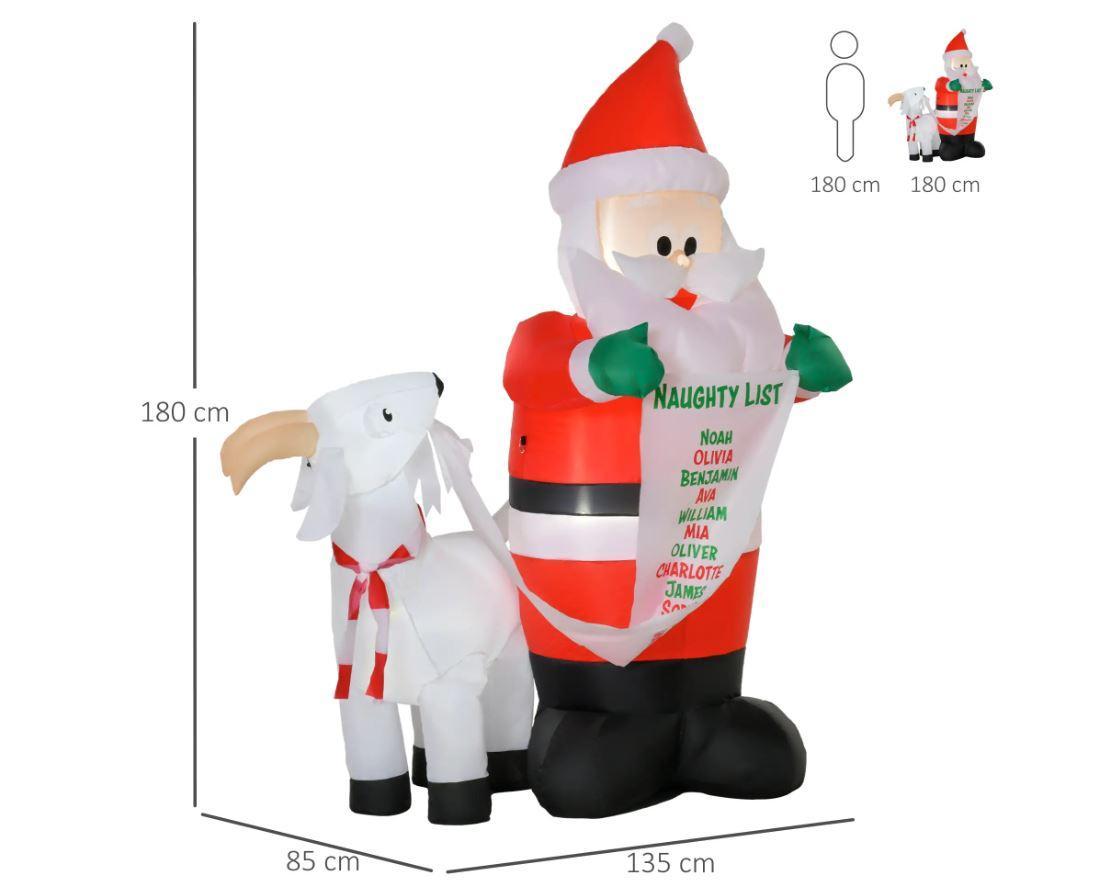 homcom babbo natale gonfiabile con capretta e luci led da 180 cm - foto 2