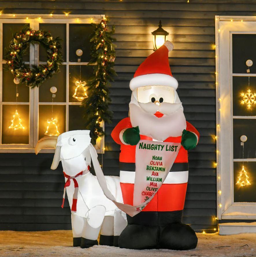 homcom babbo natale gonfiabile con capretta e luci led da 180 cm - foto 3