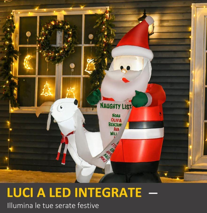 homcom babbo natale gonfiabile con capretta e luci led da 180 cm - foto 4