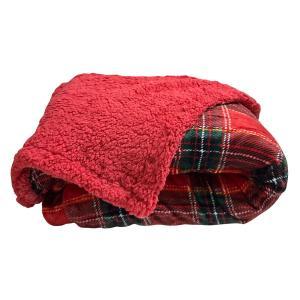 Plaid natalizio scozzese matrimoniale in flanella con borsa