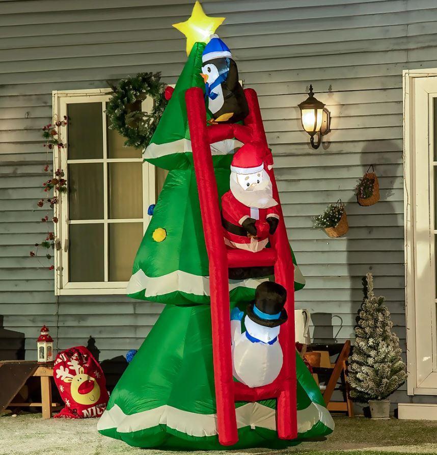 homcom albero di natale gonfiabile con personaggi e luci led da 247 cm - foto 3