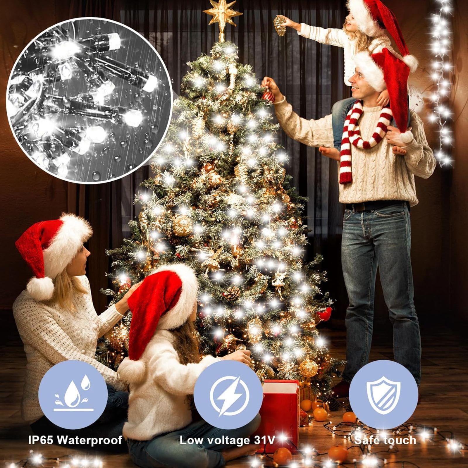 mastro bianco luci natalizie luce fredda 200 led 10mt per esterno ed interno - foto 1