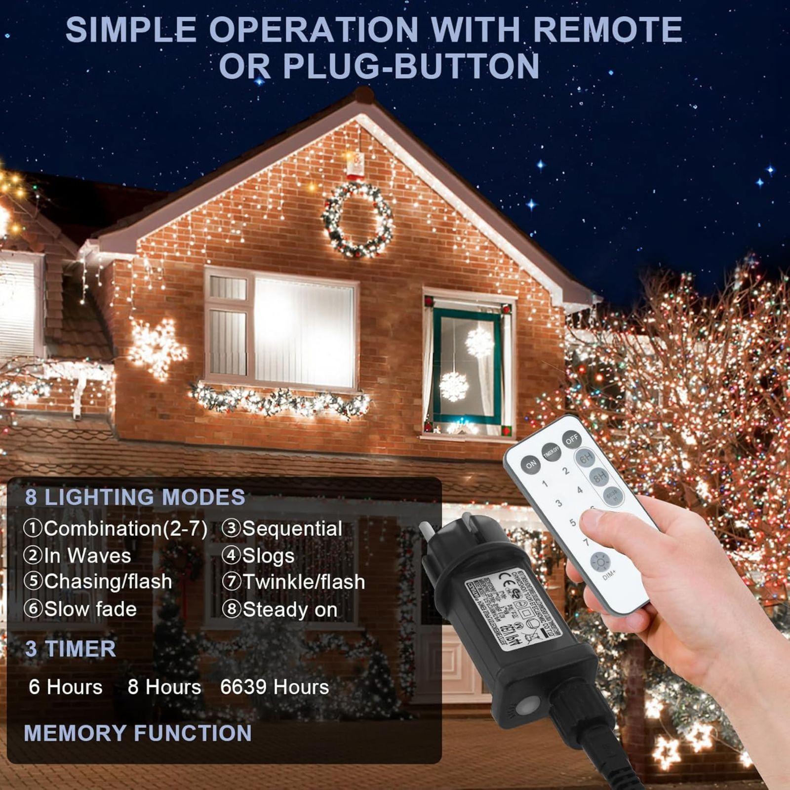 mastro bianco luci natalizie luce fredda 200 led 10mt per esterno ed interno - foto 4