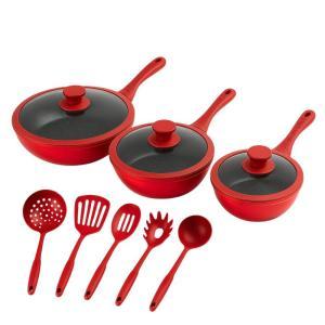 Tris di padelle con coperchi in vetro rosse (20) - (24) - (28) cm