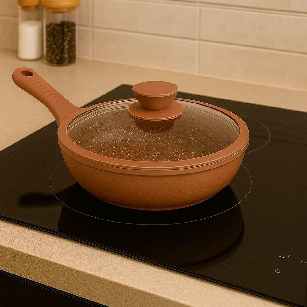  tris di padelle con coperchi in vetro rame (20) - (24) - (28) cm - foto 4