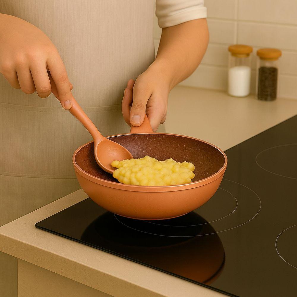  tris di padelle con coperchi in vetro rame (20) - (24) - (28) cm - foto 5