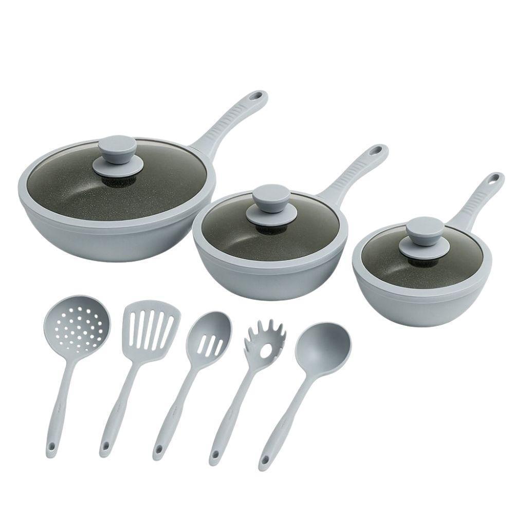  tris di padelle con coperchi in vetro grigie (20) - (24) - (28) cm - foto 1