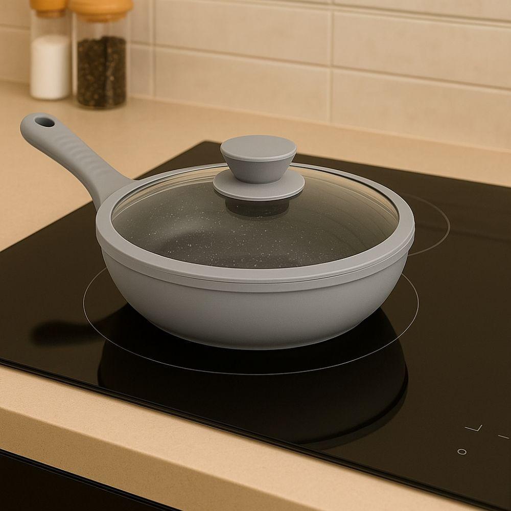  tris di padelle con coperchi in vetro grigie (20) - (24) - (28) cm - foto 4