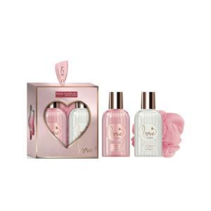 Kit doccia schiuma 100 ml , body lotion 100 ml , spugna da bagno e scatola
