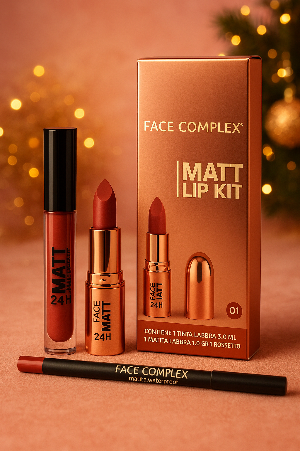 face complex 24h matt lip kit - matita labbra, tinta labbra + rossetto 01 - foto 3