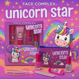 Kit unicorno 2 smalti , balsamo labbra , pochette , elastico e lima