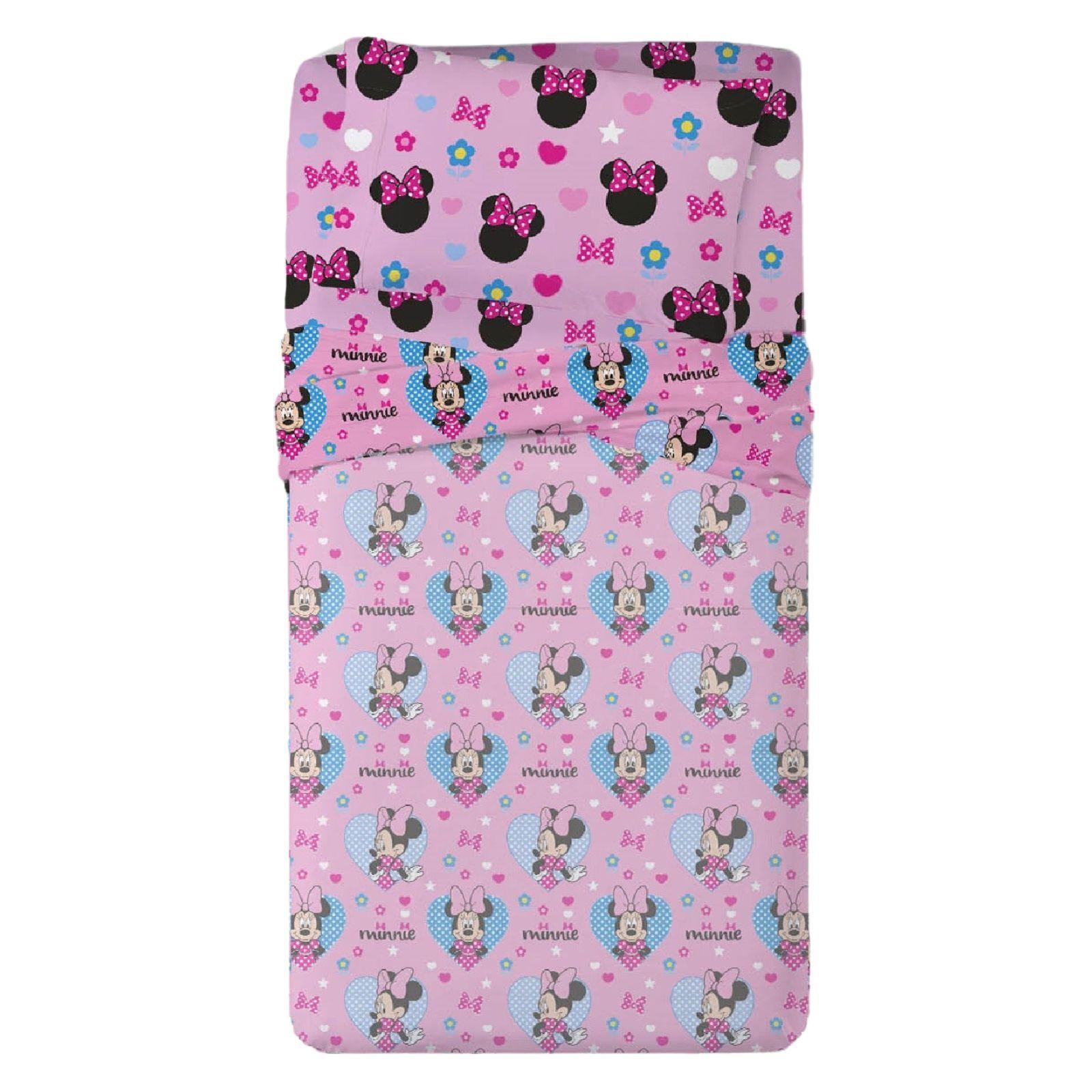 disney disney completo letto 3 pezzi - topolina - foto 2 Completo letto aperto: lenzuolo con angoli, federa e coperta con motivo Topolina su sfondo rosa