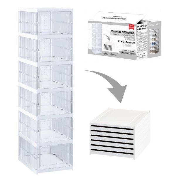  scarpiera a 6 ripiani richiudibile salvaspazio 105x25.5x34.5cm - foto 1