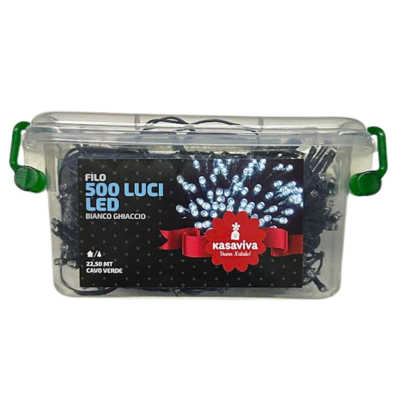 kasaviva luci natalizie bianco freddo 500 led 22.50 mt per esterno ed interno con contenitore di plastica - foto 5