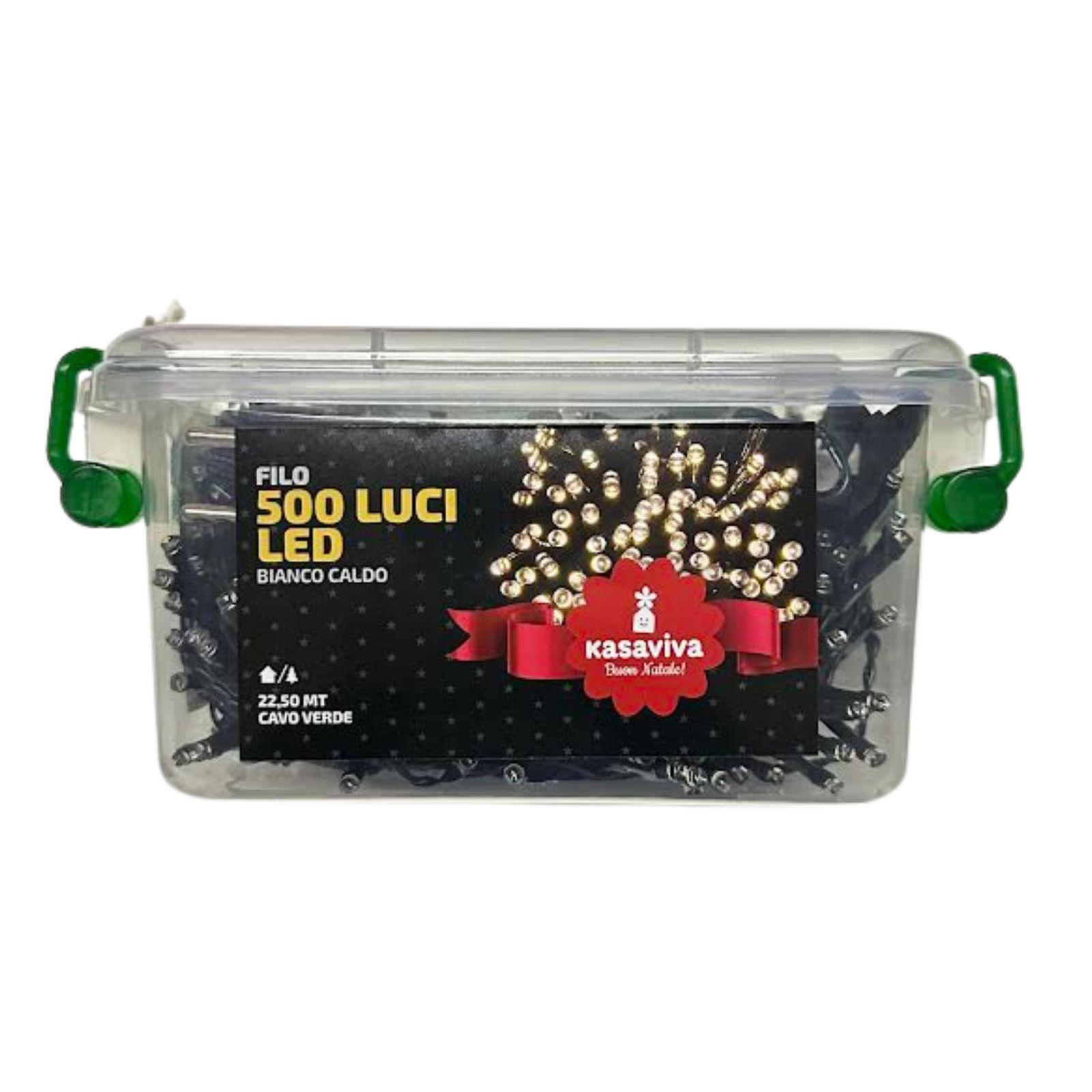 kasaviva luci natalizie bianco caldo 500 led 22.50 mt per esterno ed interno con contenitore di plastica - foto 5