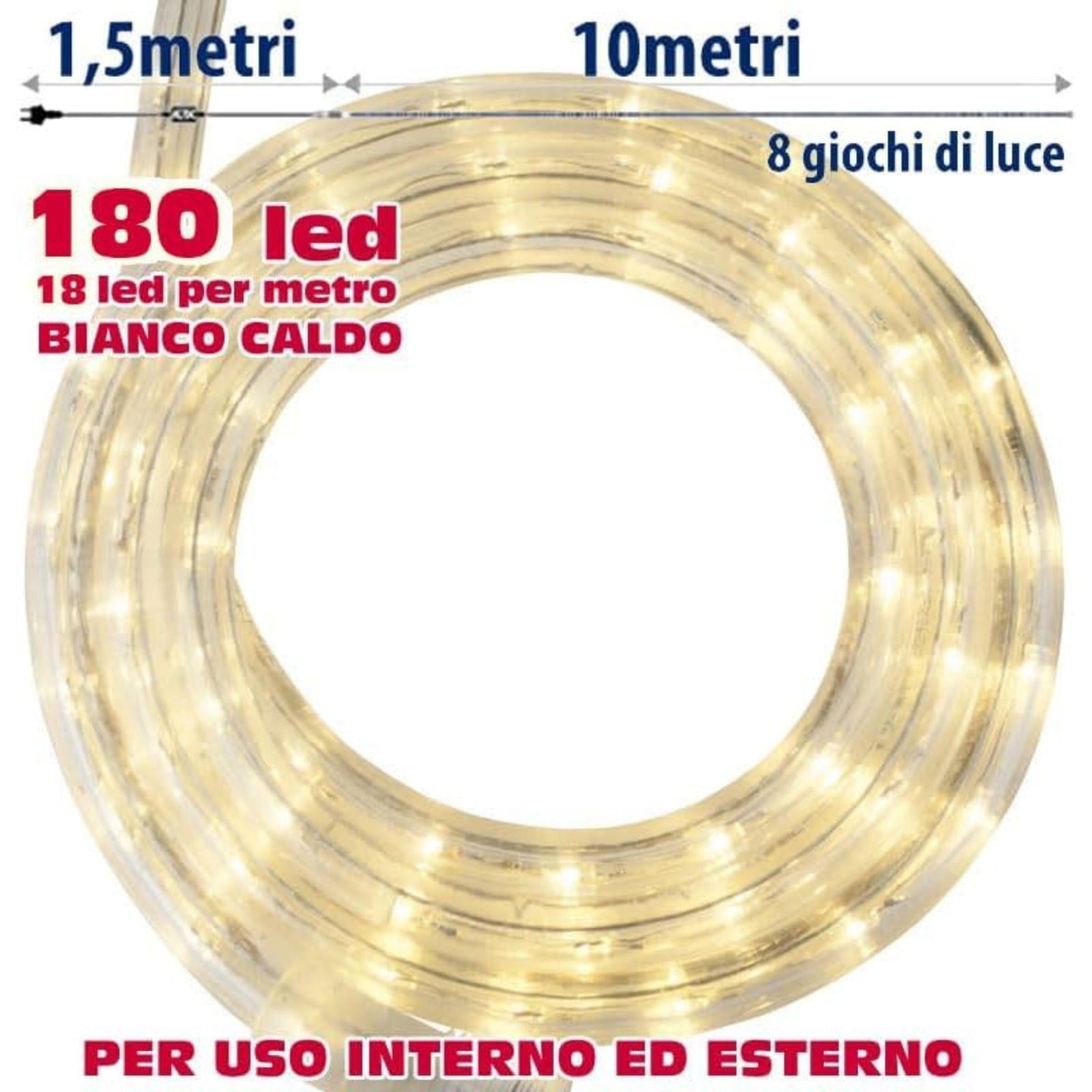 kasaviva tubo luminoso 180 luci led bianco caldo 10 mt per uso interno ed esterno - foto 3