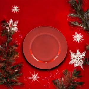 Sottopiatto rosso natalizio in plastica rigida tondo 33 cm