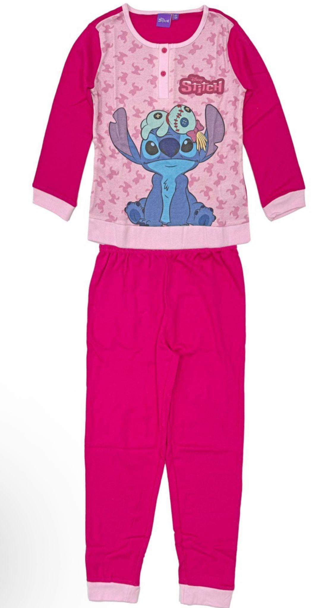 Pigiama bimba due pezzi Disney Stitch: maglietta rosa con stampa, pantaloni fucsia