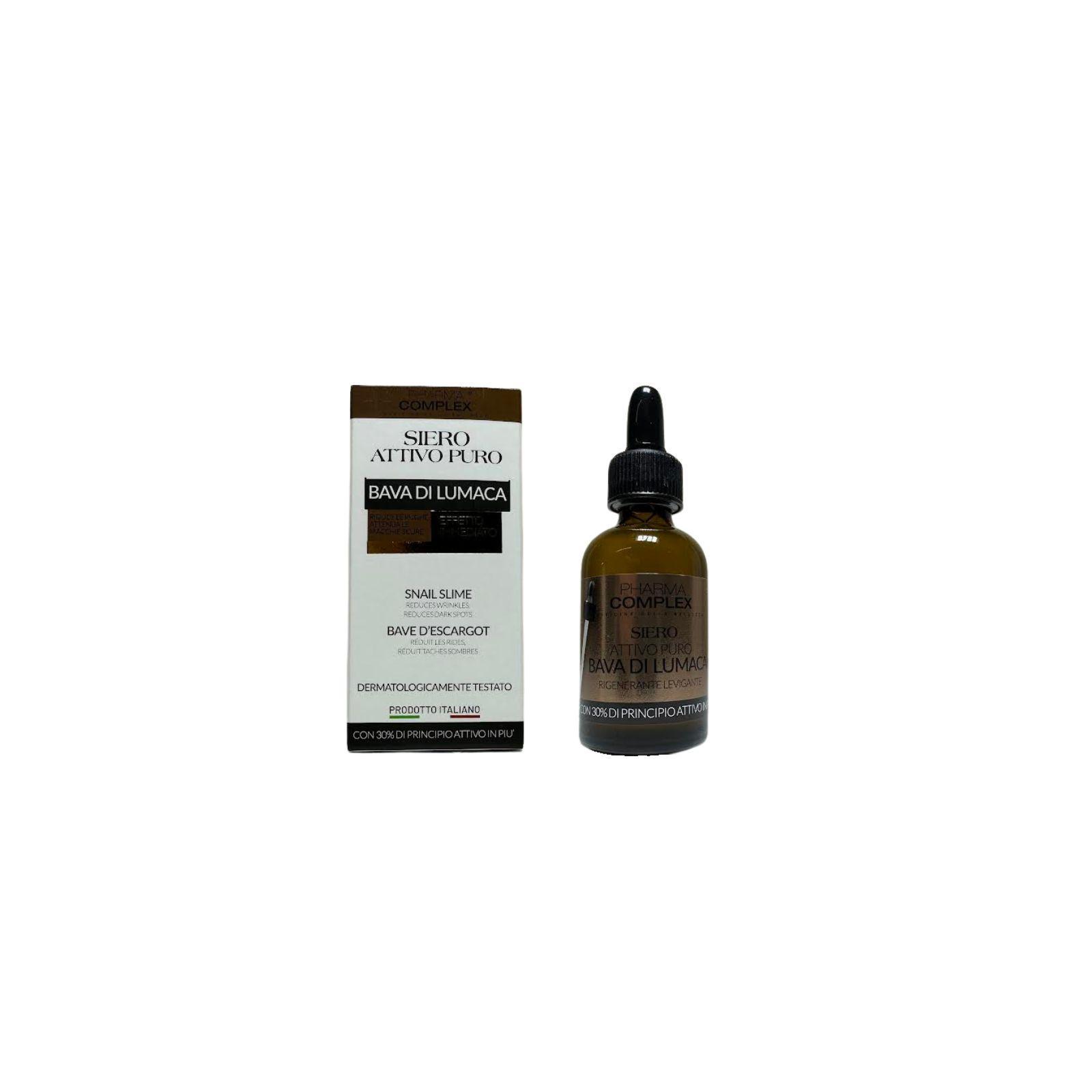 pharma complex pharma complex siero attivo puro bava di lumaca 30 ml - foto 2 Flacone di siero e scatola esterna separati, vista frontale