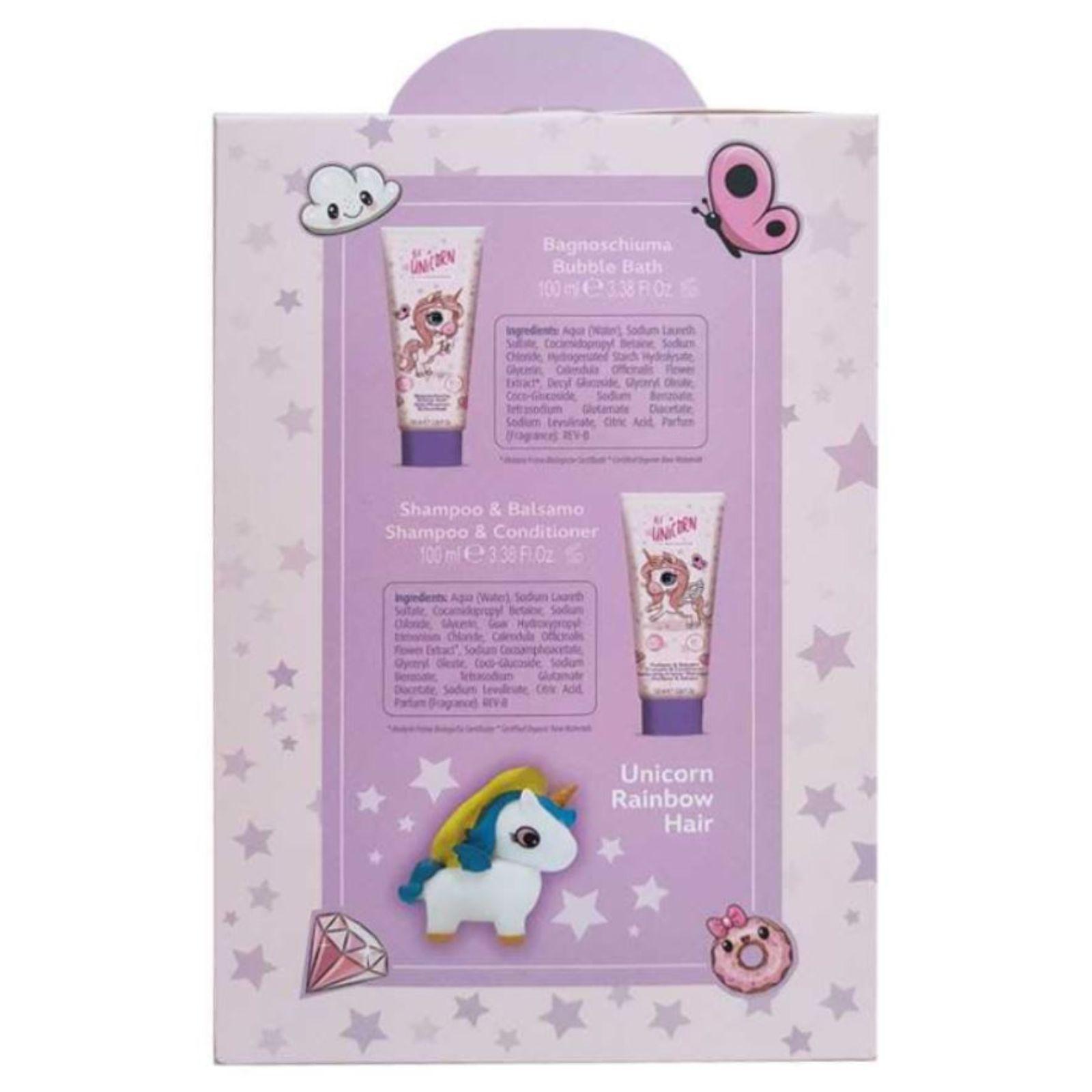  kit be a unicorn: bagnoschiuma,  shampoo&balsamo e unicorn rainbow hair - foto 3