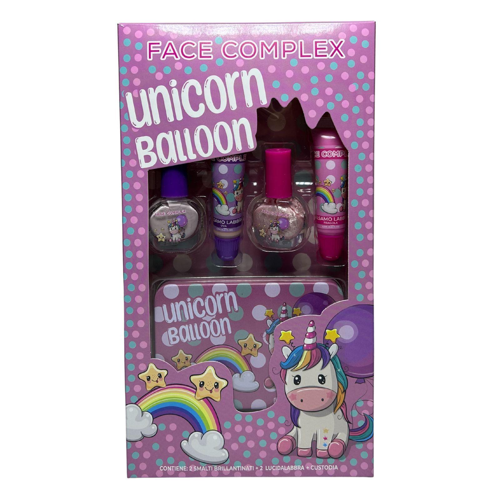 face complex kit unicorn balloon: 2 smalti brillantinati, 2 lucidalabbra, custodia - foto 1