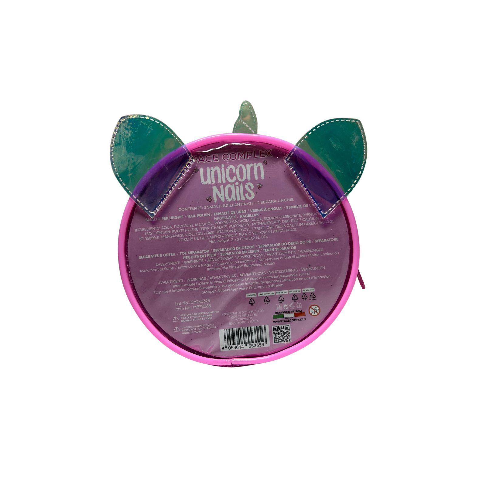 face complex kit unicorn nails: 3 smalti brillantinati, 2 separatori per dita - foto 3