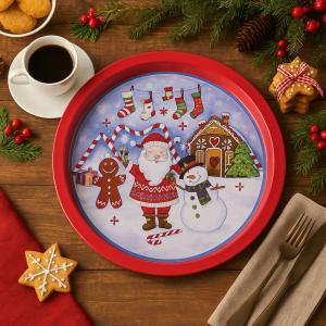 Vassoio rotondo di metallo di natale