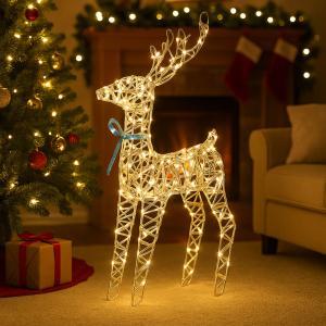 Renna di natale oro con luci e musica 60 cm