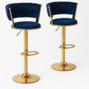 Coppia di sgabelli in velluto  blu