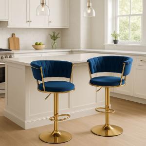 Coppia di sgabelli in velluto  blu