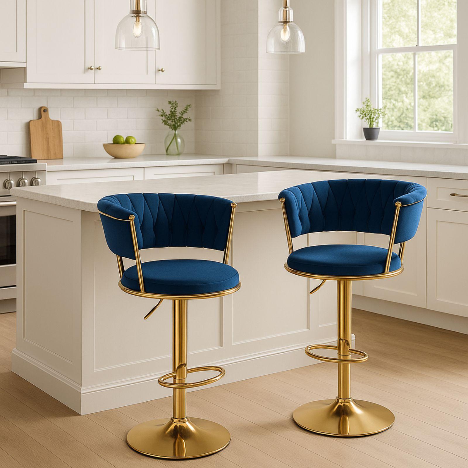  coppia di sgabelli in velluto  blu - foto 2