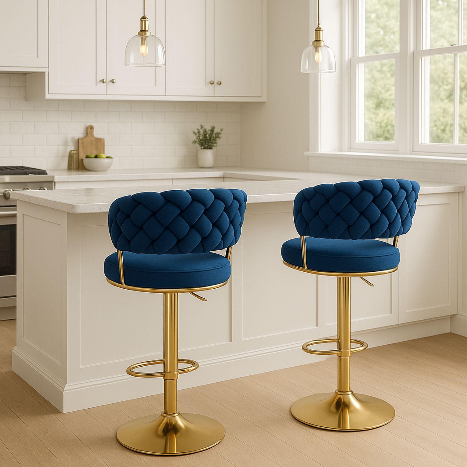  coppia di sgabelli in velluto  blu - foto 3