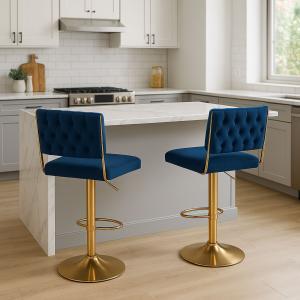 Coppia di sgabelli in velluto  blu