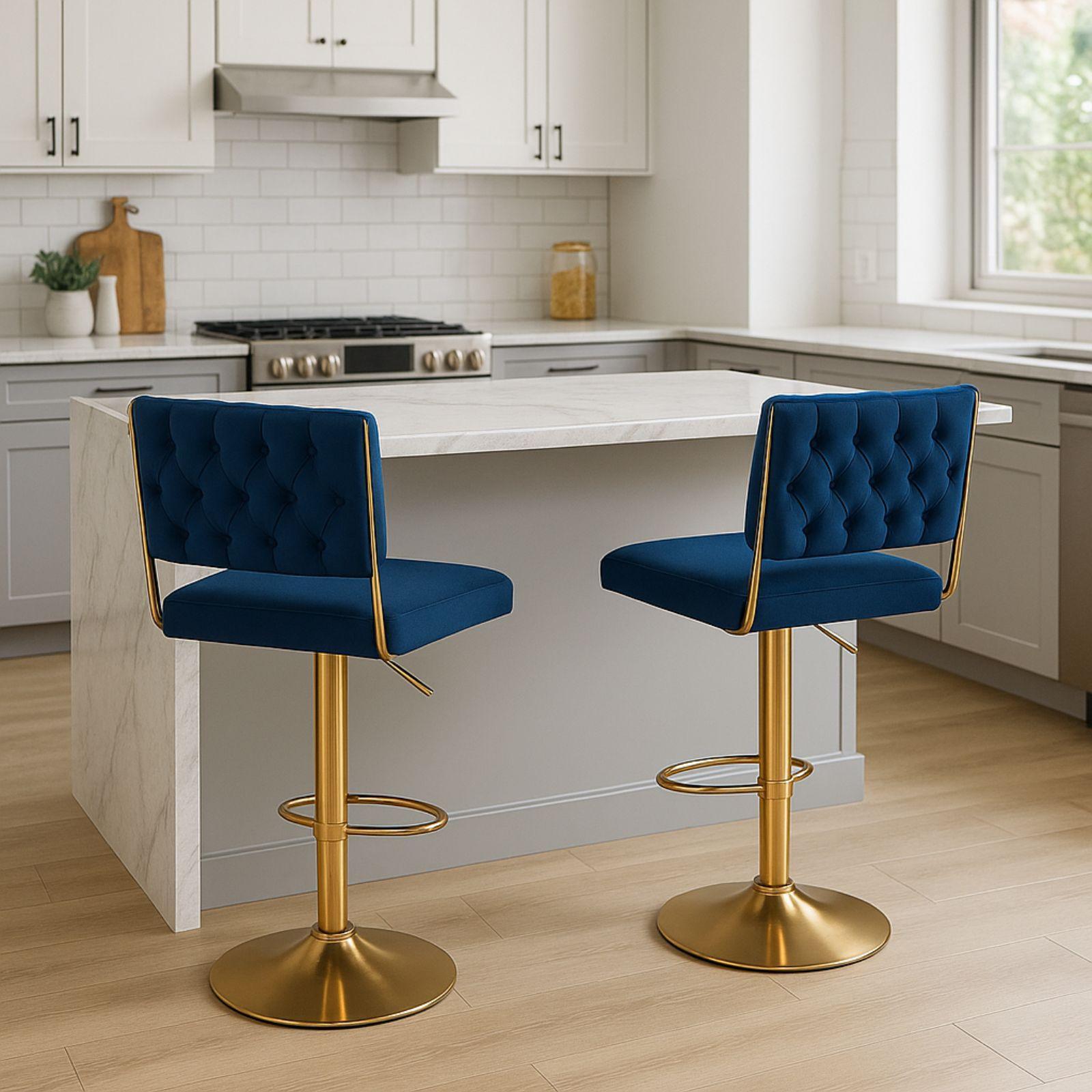  coppia di sgabelli in velluto  blu - foto 2