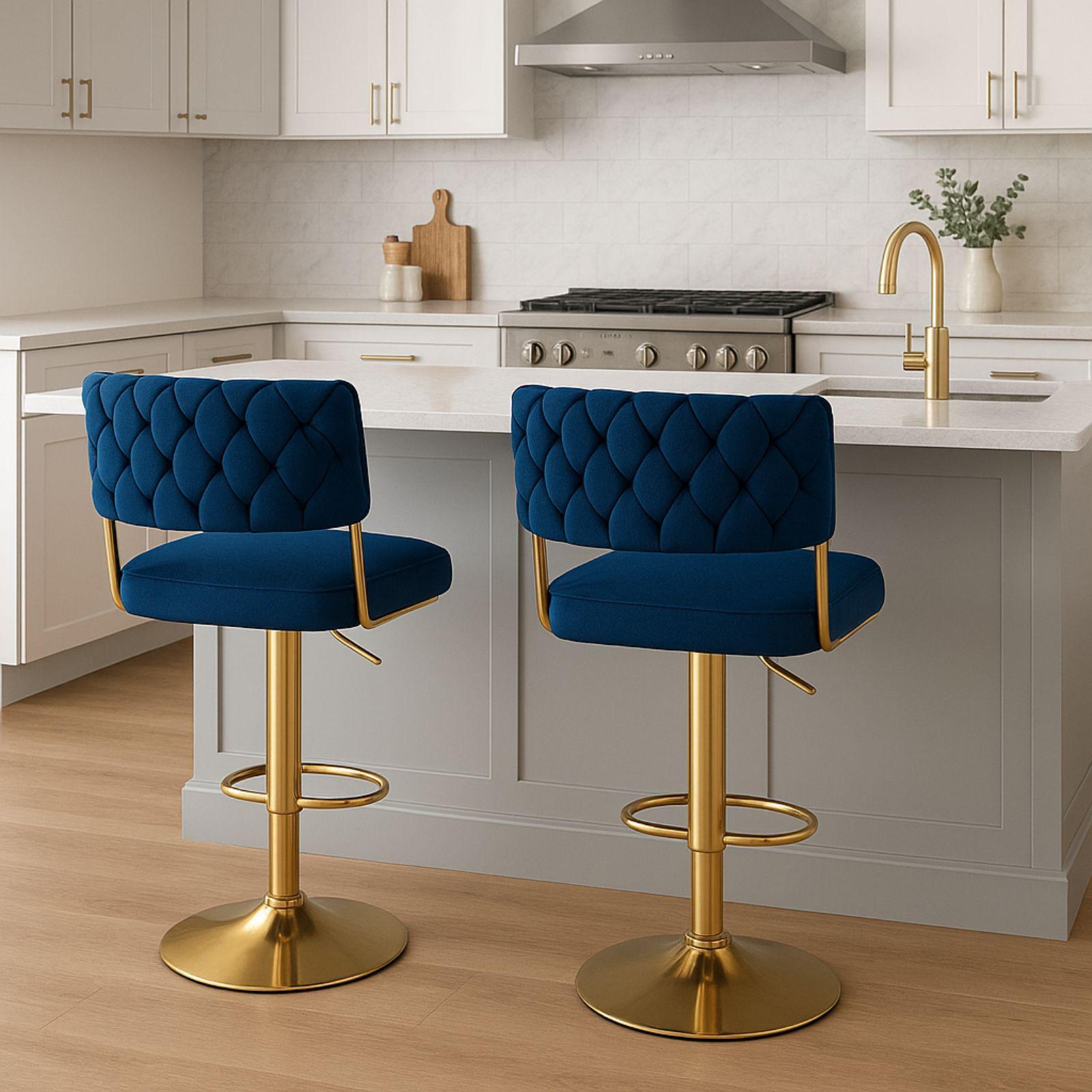  coppia di sgabelli in velluto  blu - foto 3