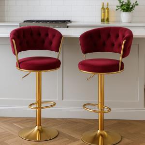 Coppia di sgabelli in velluto bordeaux