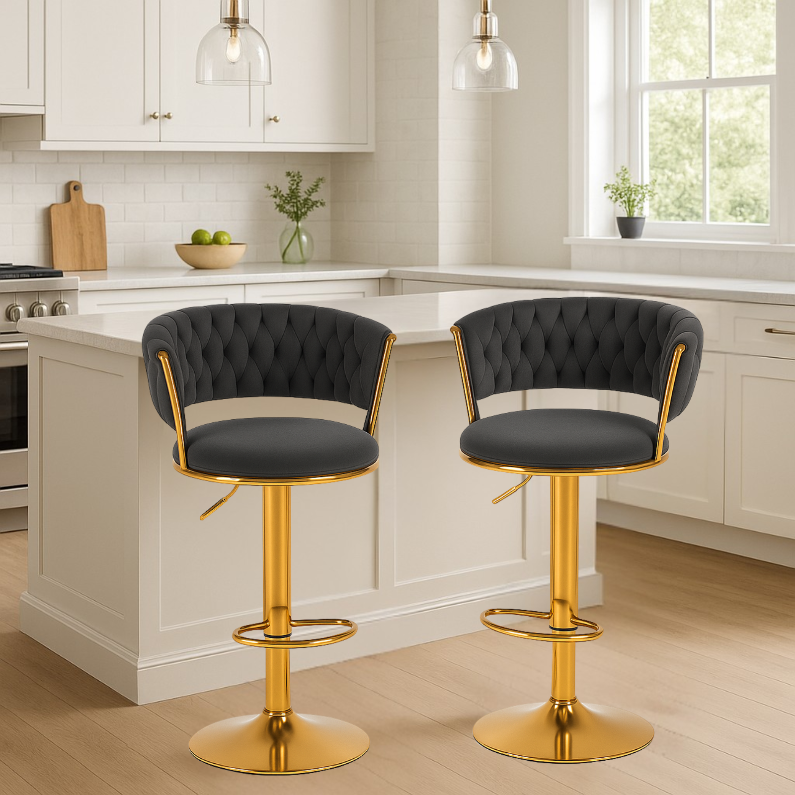  coppia di sgabelli in velluto grigio scuro - foto 2