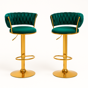 Coppia di sgabelli in velluto verde