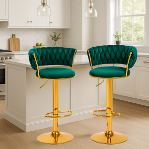 Coppia di sgabelli in velluto verde