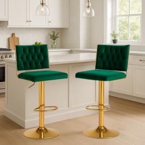 Coppia di sgabelli in velluto verde