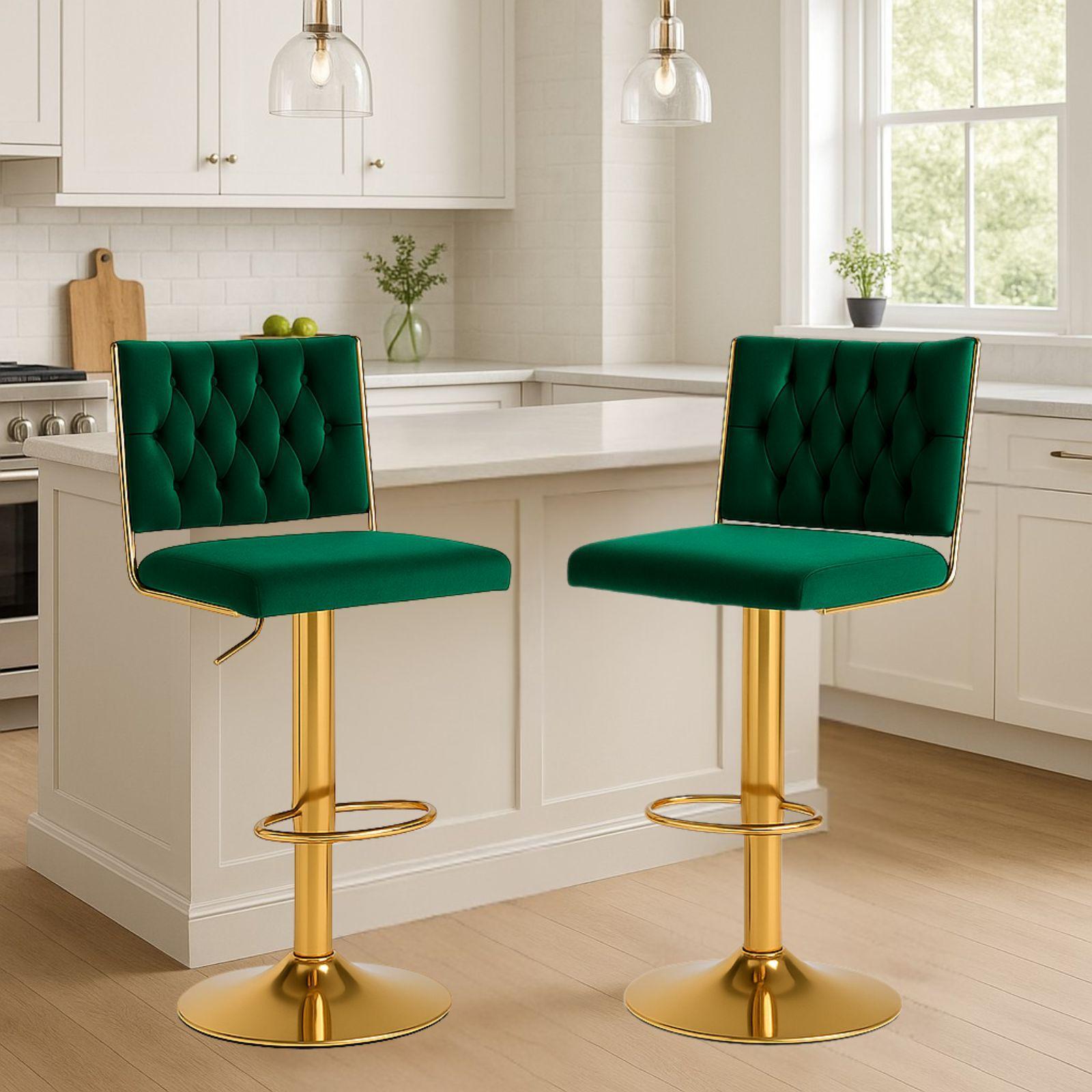  coppia di sgabelli in velluto verde - foto 2