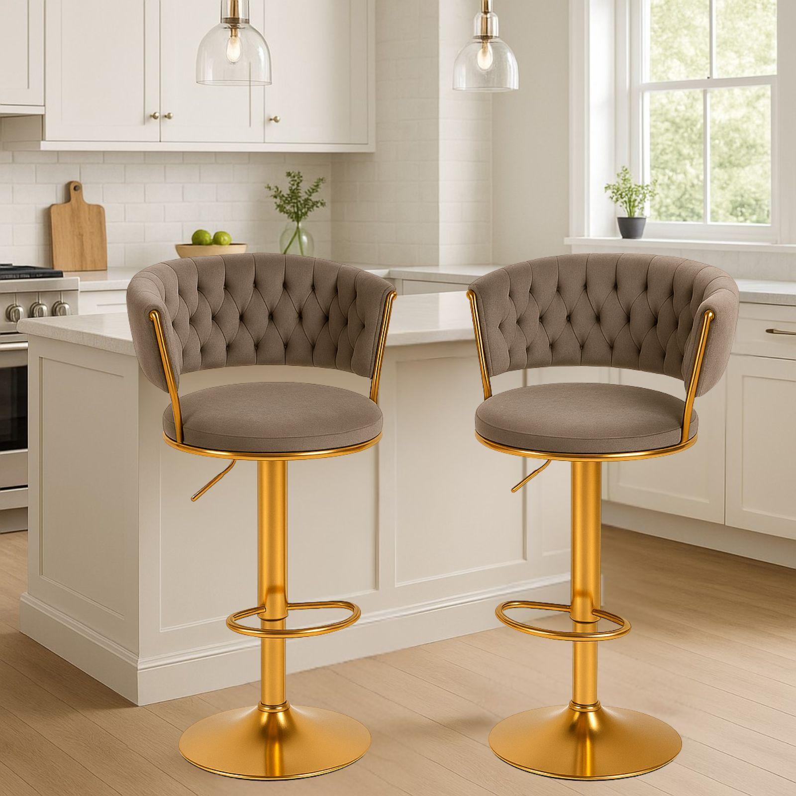  coppia di sgabelli in velluto marrone - foto 2