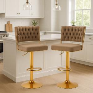 Coppia di sgabelli in velluto marrone