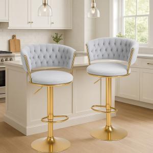 Coppia di sgabelli in velluto grigio