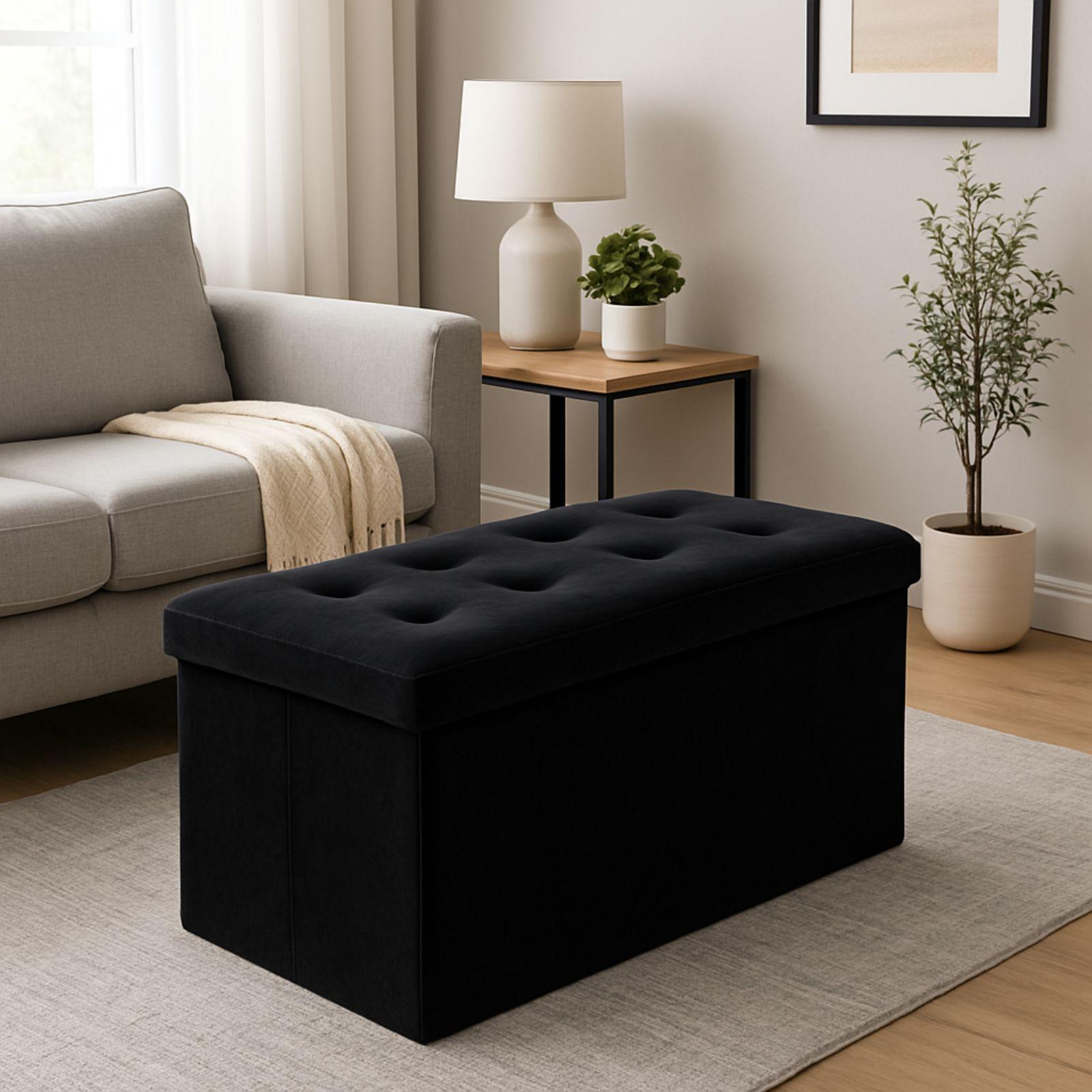  pouf contenitore in velluto nero - foto 3