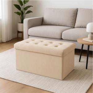 Pouf contenitore in velluto beige