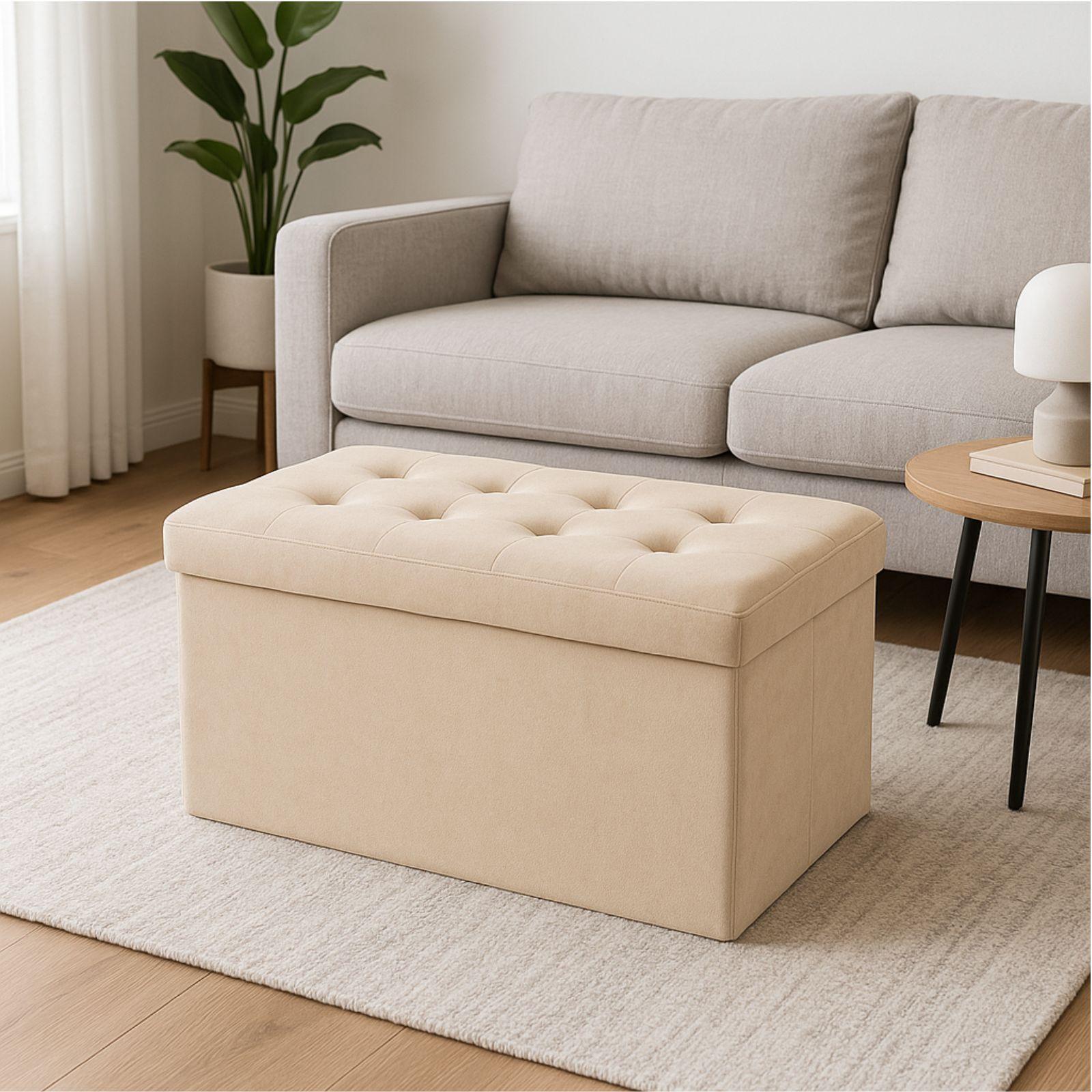  pouf contenitore in velluto beige - foto 2