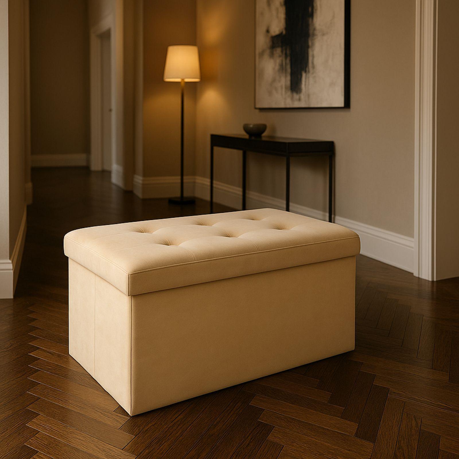  pouf contenitore in velluto beige - foto 3