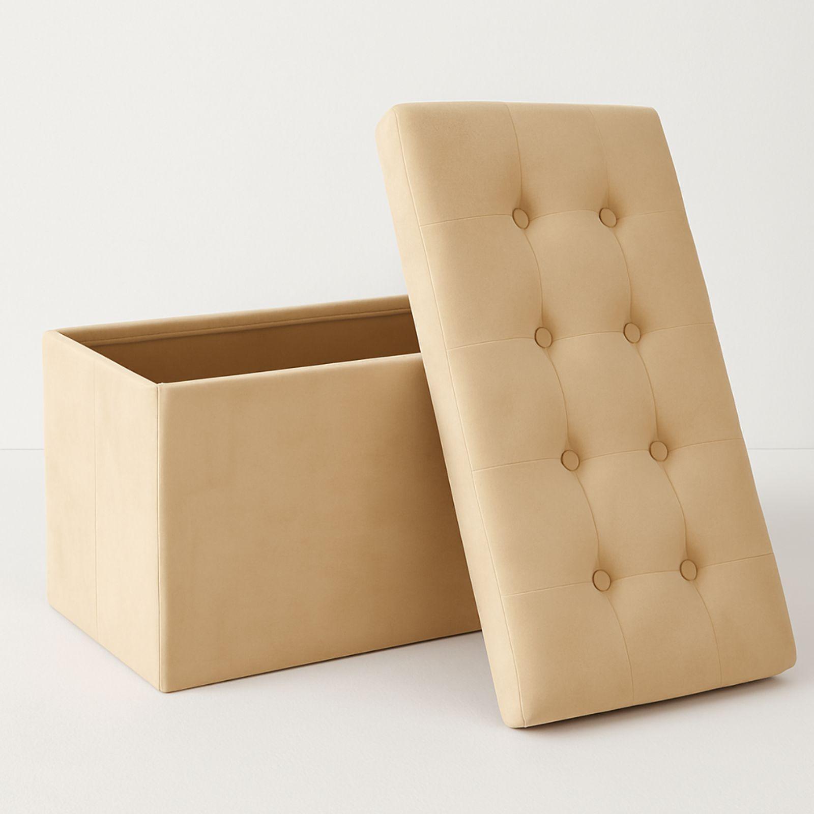  pouf contenitore in velluto beige - foto 4