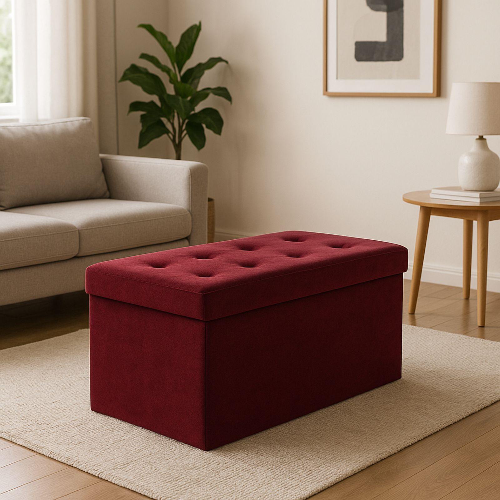  pouf contenitore in velluto bordeaux - foto 2